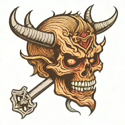 Head Of A Demon With A Dagger Stuck In It