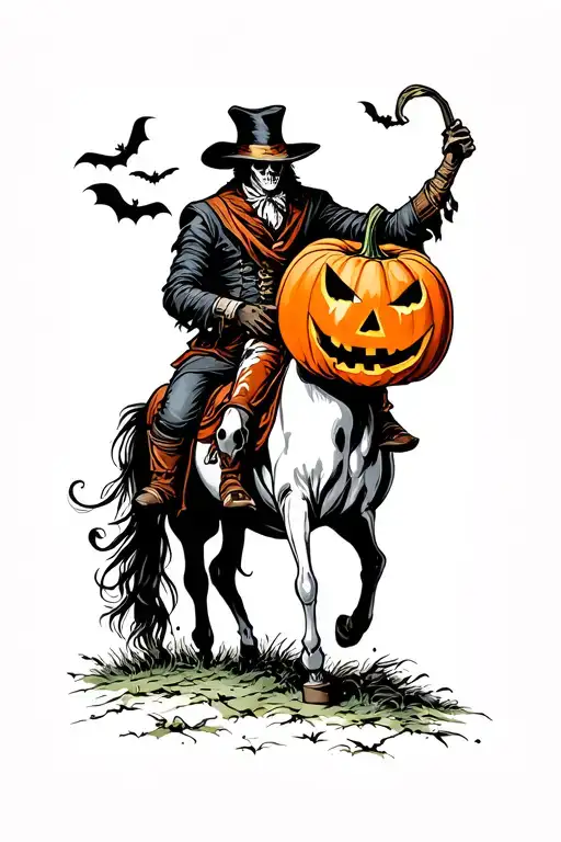 Headless Horseman Holding Jack O' Lantern In Cemetery