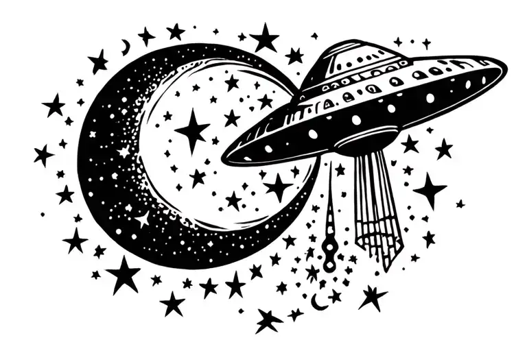 Ufo Beaming Moon Stars
