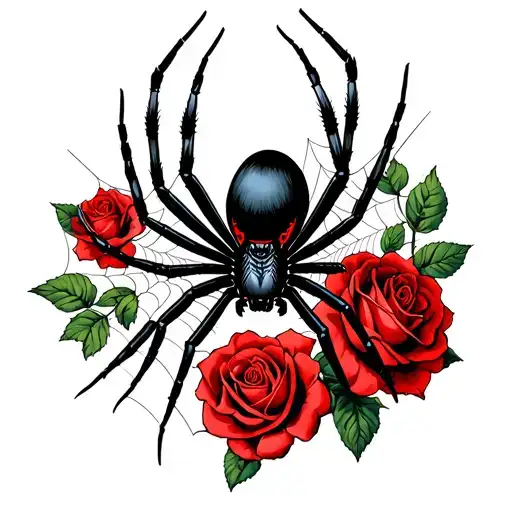 Black Widow Spiders With Webs And Roses