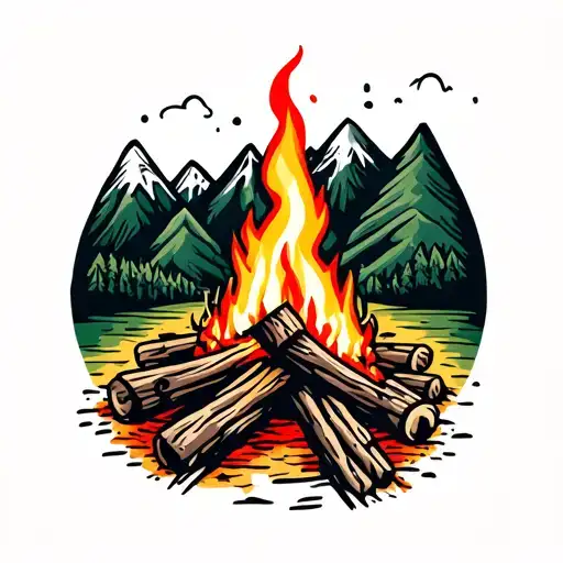 Camp Fire Near Mountains