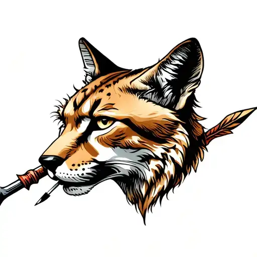 Lynx Head Being Pierced By Spear