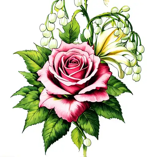 Rose With Lily Of The Valley And Stargazer Lily Flowers