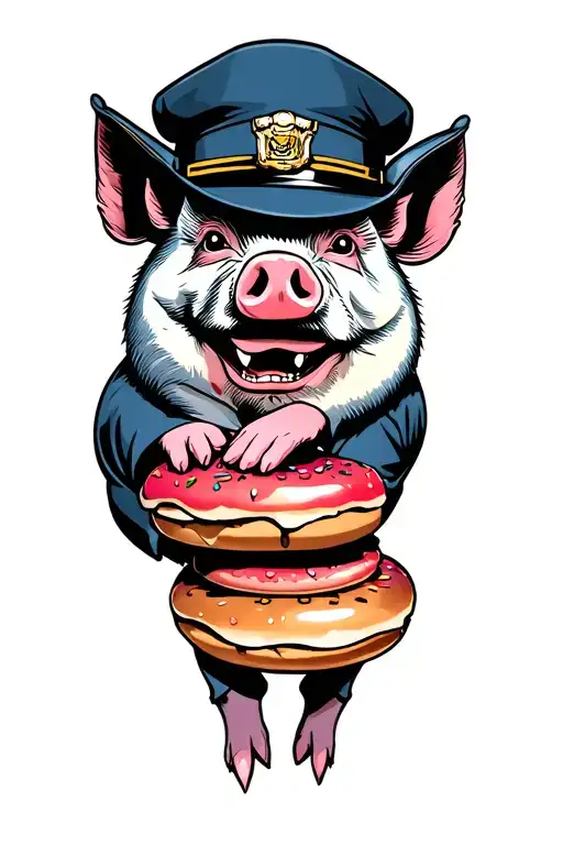 Pig Cop Pigging Out On Donuts Stacked