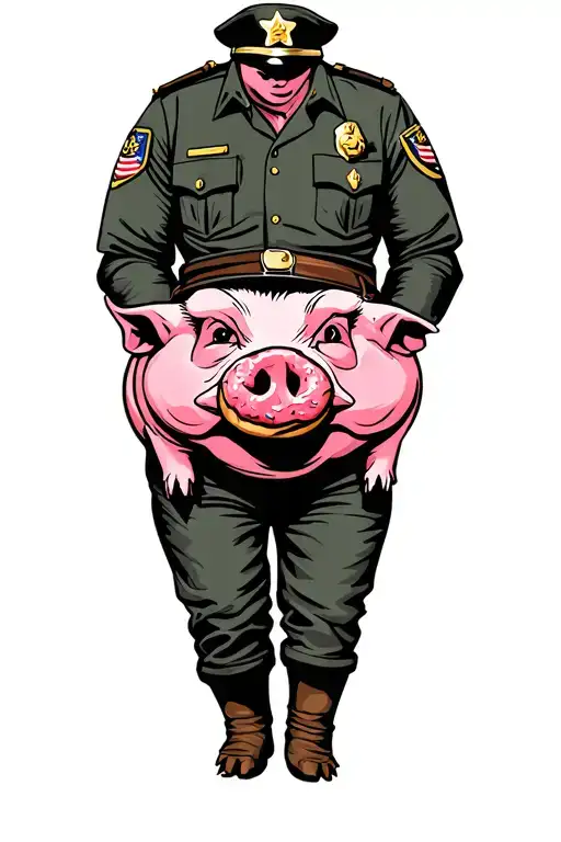 Pig Cop Pigging Out On Donuts