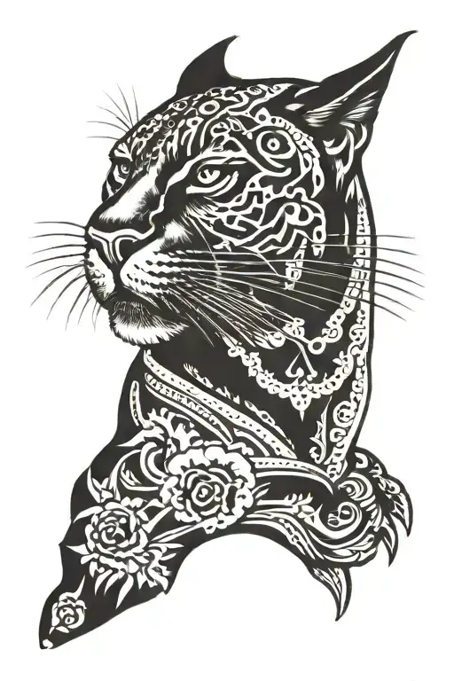 Straight On Panther Face Tattoo To Be Placed On Elbow P