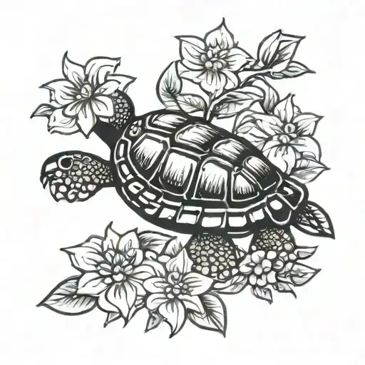 Turtle And Flowers