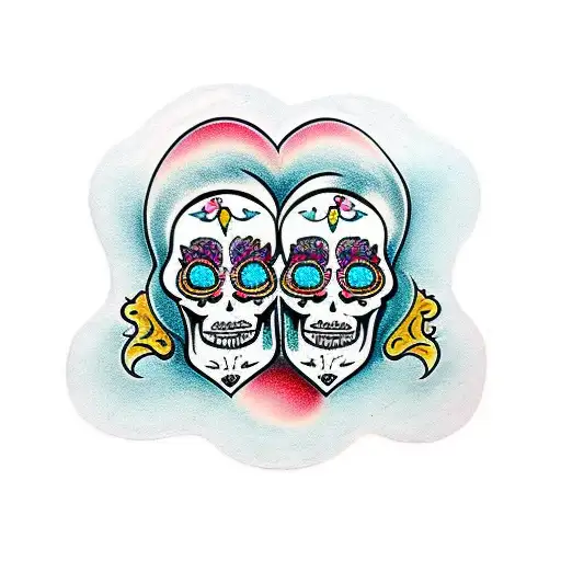 Pair Of Sugar Skulls With An Angel