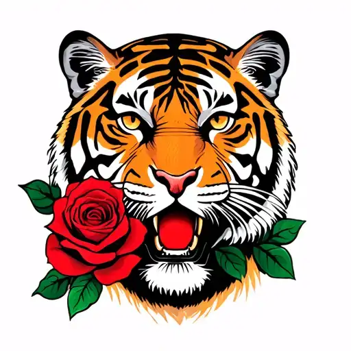 Tiger With A Rose In His Mouth