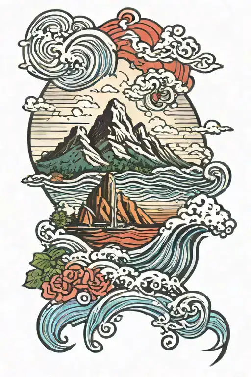Mountain And Ocean Wave Merging