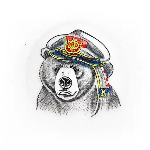 A Russian Bear In A Hat With Earflaps And A Balalaika Is Sitting On A Bench