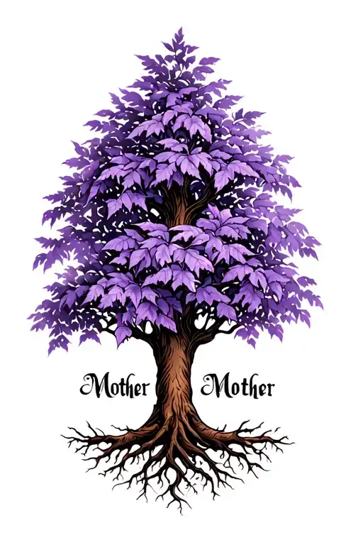 A Tree With Purple Leaves And The Roots Have The Word Mother In Them