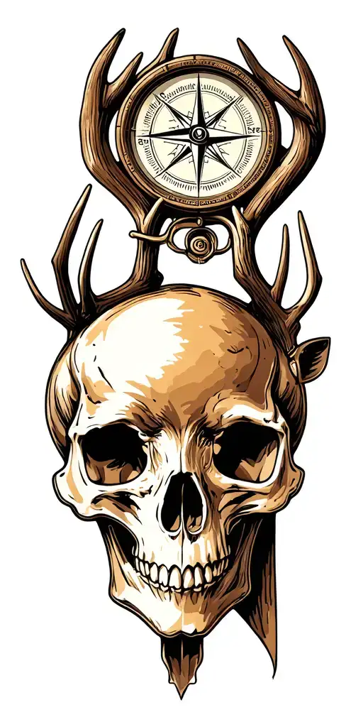 Compass Skull Deer Antlers