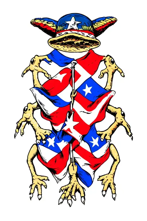 Coqui Wearing All Four Puerto Rican Flags Intertwined