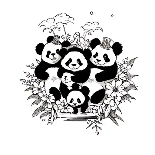 Panda Family Of Four