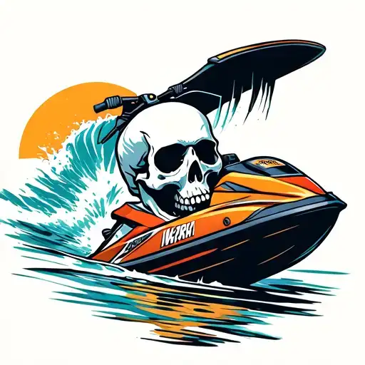 A Scary Skull With A Jet Ski Coming Thru It