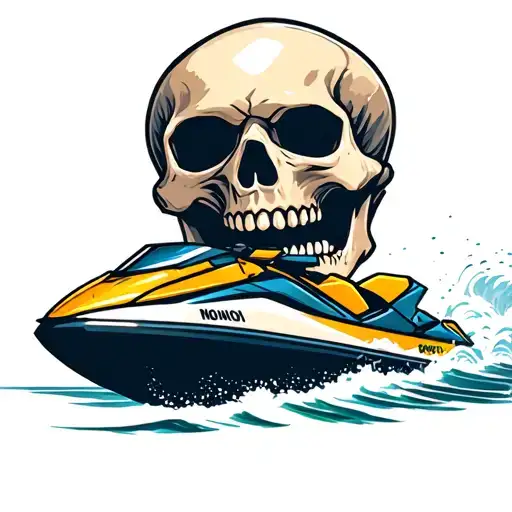 A Scary Skull With A Jet Ski Coming Thru The Mouth