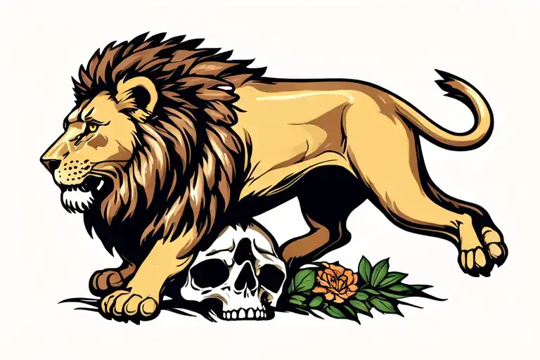 Full Body Lion Stepping On Skull With Front Leg