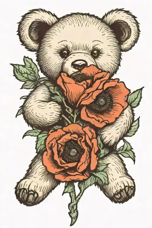 Teddy Bear Holding Poppy Flower
