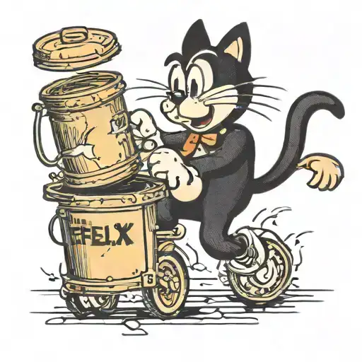 Felix The Cat Pushing A Trash Can