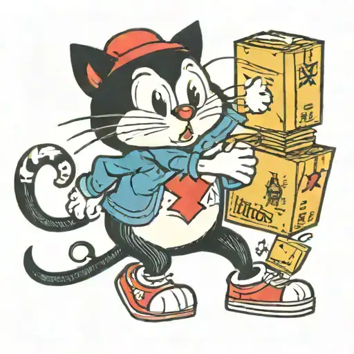 Felix The Cat Carrying A Box Of Trash