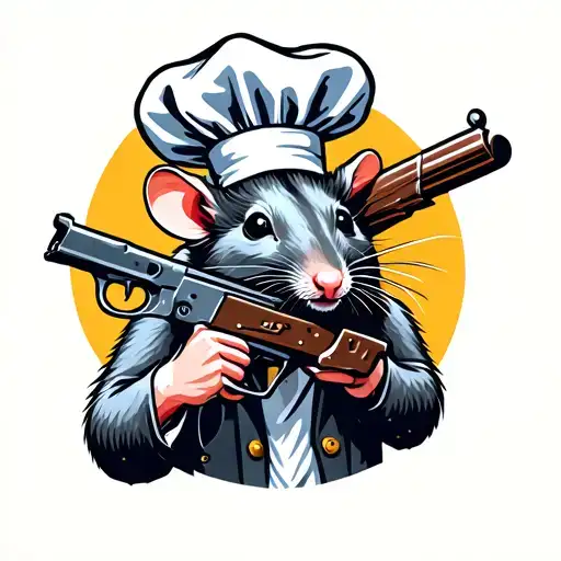 Rat Holding Uzi W Chef Hat