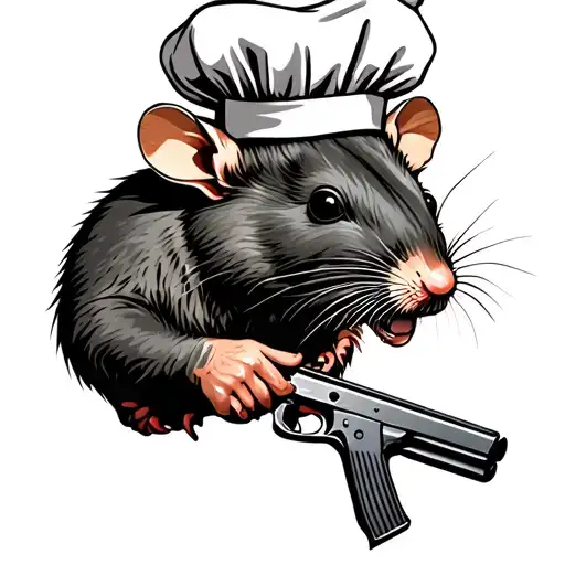 Rat Holding Uzi W Chef Hat