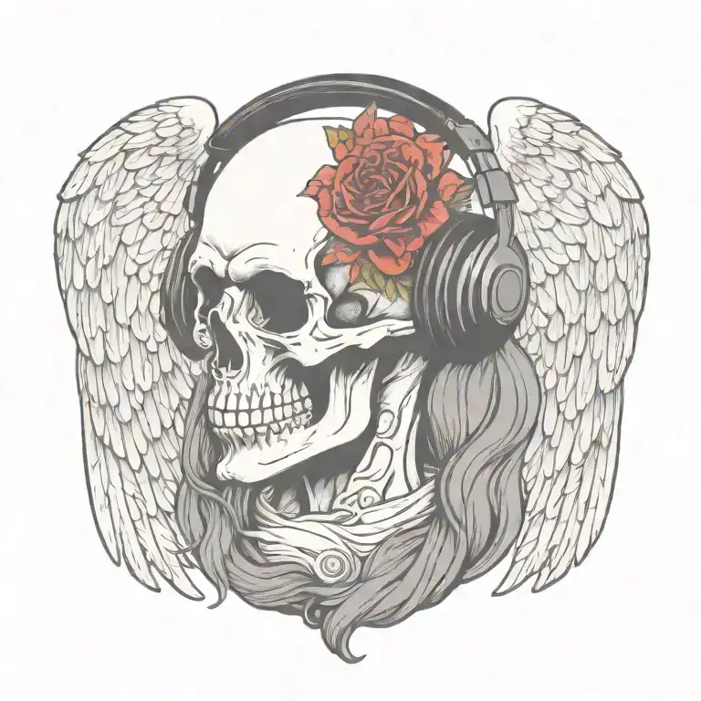 Angel Wings With Skull Wearing Headphones