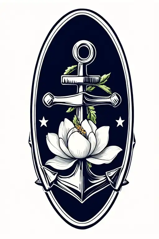 Navy Anchor With Magnolia Flower