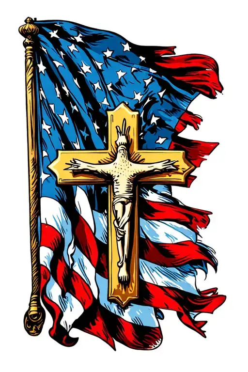 American Flag With A Cross