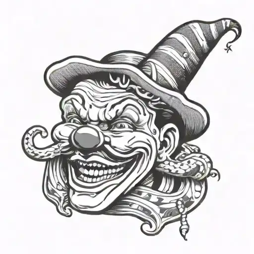 Snake Around The Neck Of A Smiling Clown's Head