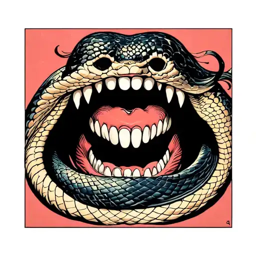 Woman Half Inside A Snake's Mouth Wide Open