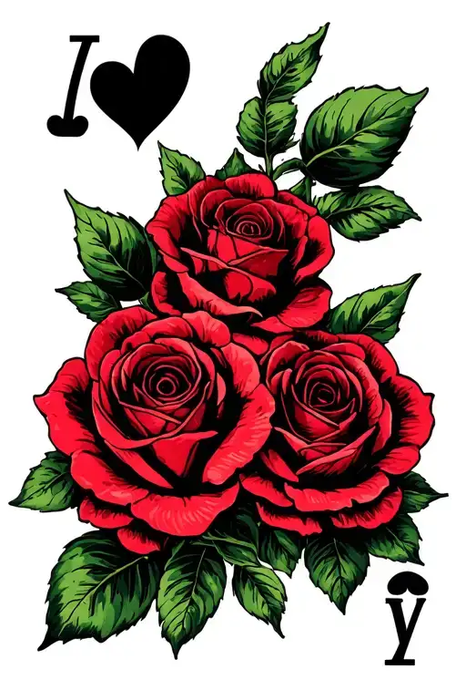 Ace Of Hearts Surrounded By Roses Intertwined