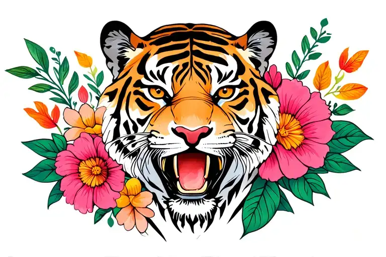 Tiger With Flowers