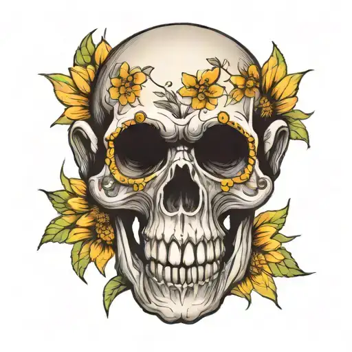 A Monkey Skull With Sunflowsr