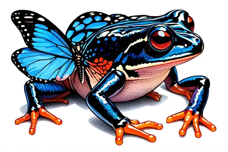Blue Poison Dart Frog With A Blue Morpho Butterfly