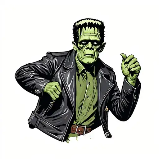 Traditional Frankenstein Wearing A Leather Jacket 1960'S Style