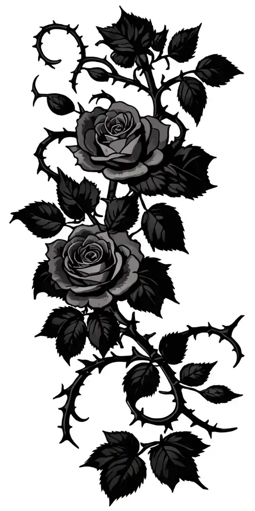 Lots Of Small Roses And Vine Wrapping With Thorns