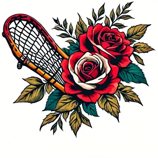 Lacrosse Stick With Indian And Roses