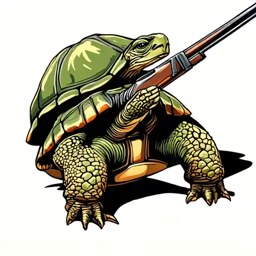 Tortoise With Hunting Rifle Leaning
