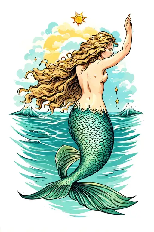 Mermaid Swimming Reaching Towards The Sky