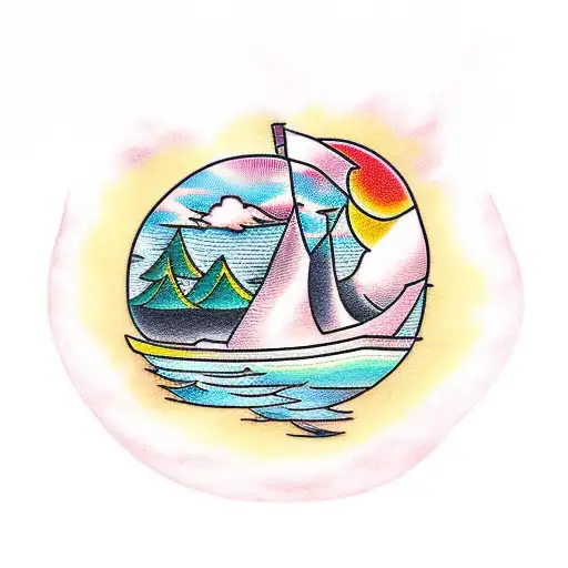 A Traditional-style Tattoo Of Friends Teeing Off With A Sunset Backdrop