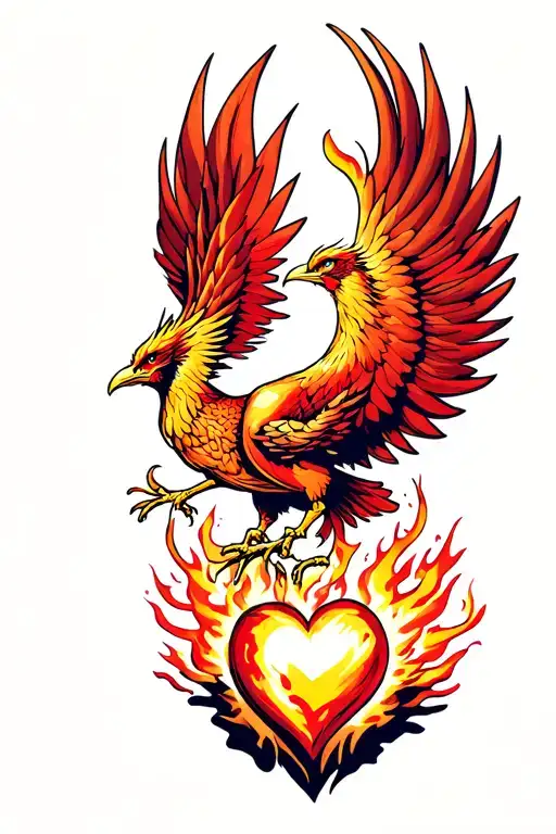 Phoenix Holding A Heart Rising From Ashes