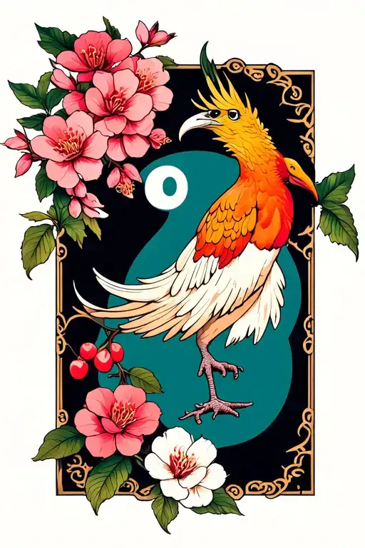 Cherry Blossom With A Phoenix And Semicolon Inside