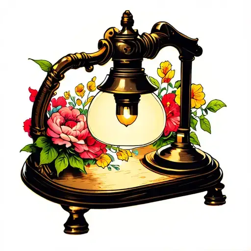 Ancient Desk Desk Lamp With Flowers