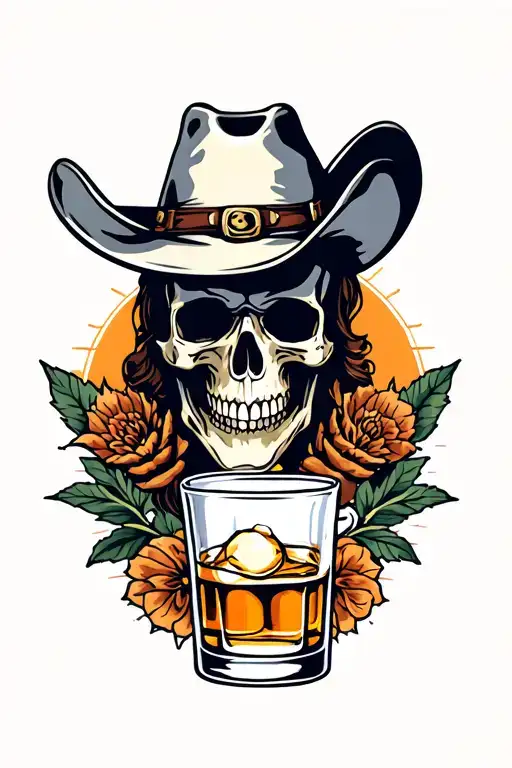 Cowboy Skull And Whiskey Glass