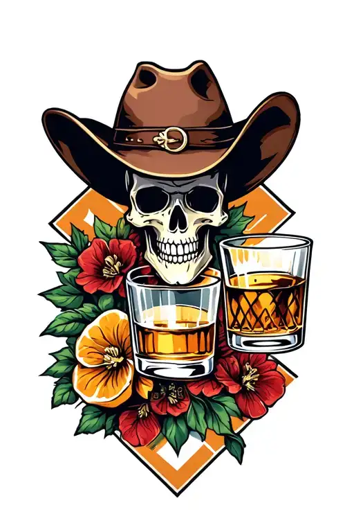 Cowboy Skull And Whiskey Glass