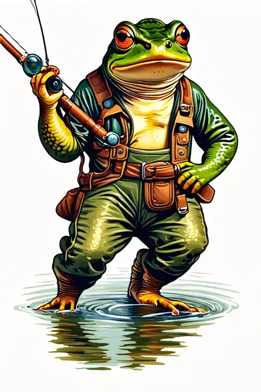 A Frog Wearing Waders Fly Fishing