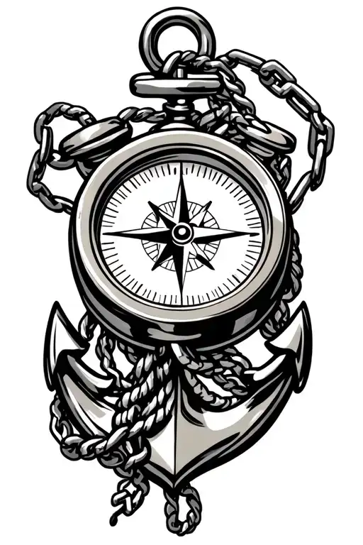A Compass Held Down By A Chain To An Anchor