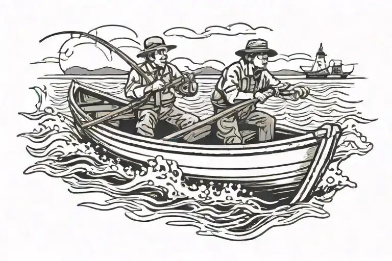 Man Fishing On A Rough Waters In A Row Boat
